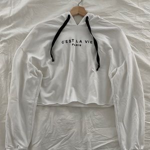 C’est La Vie White Cropped Hoodie